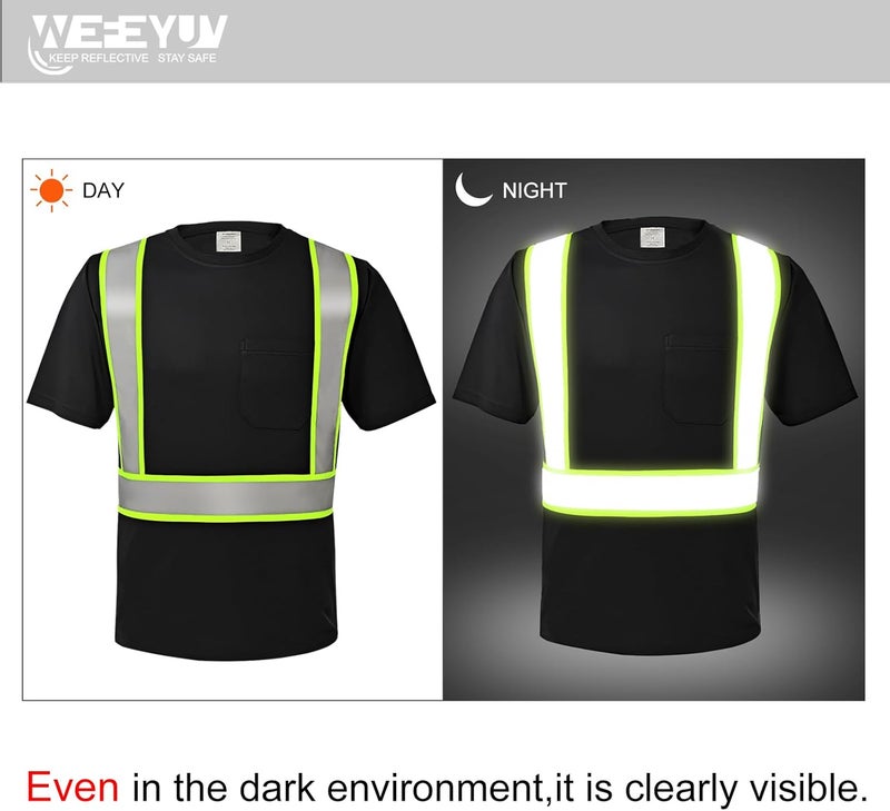 wefeyuv Store 3PCS-High Visibility Shirts Quick Dry Safety T Shirts with Pocket and 3 Reflective Strips Short Sleeve Mesh Hi Vis Construction Work Class 2 Shirt for Men/Women, Black 2XL - Image 3